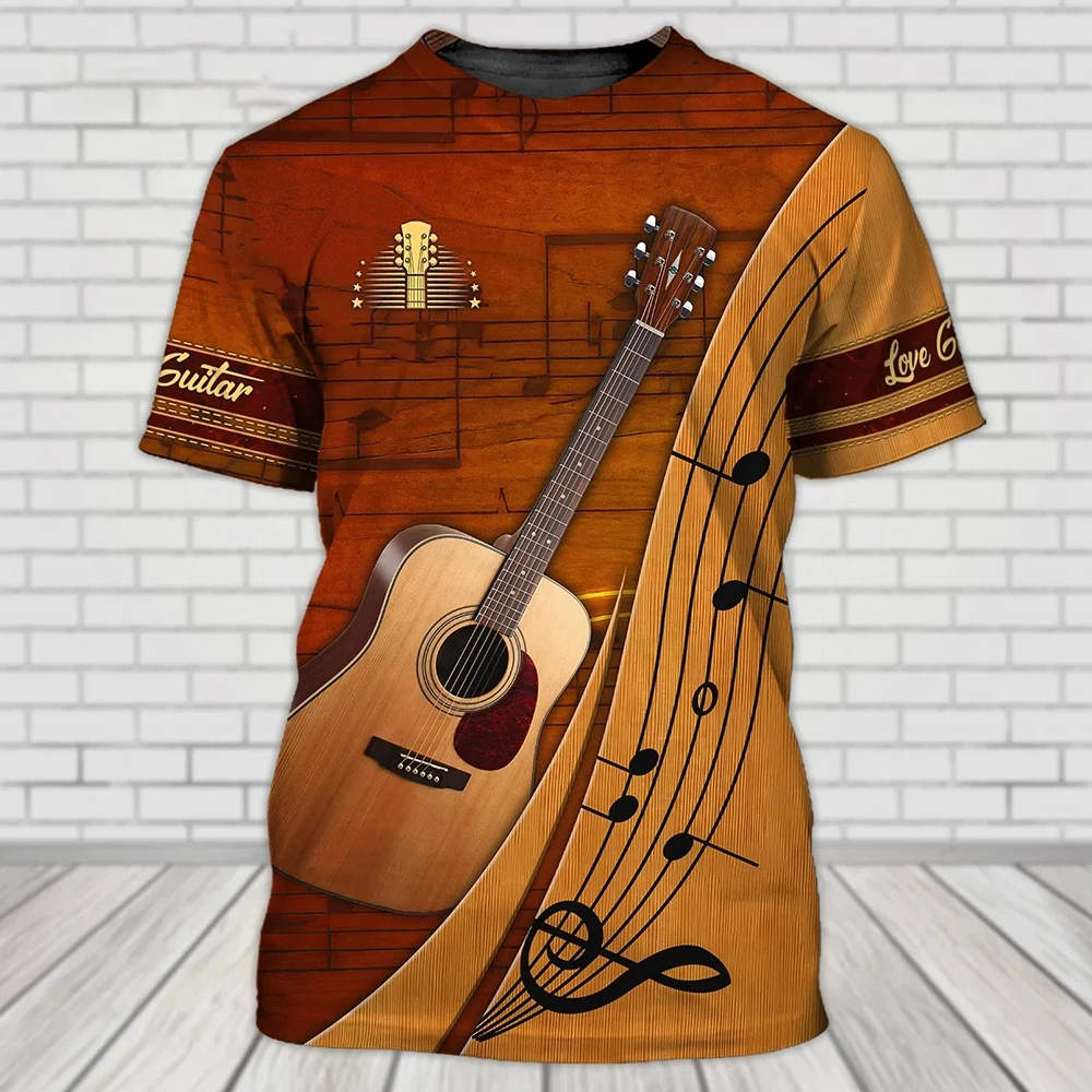 Music Jazz T-shirt 3D Print Sax Guitar Clarinet Men\'s T-shirt Classic Music Instruments Short Sleeve Hip Hop Pop Summer