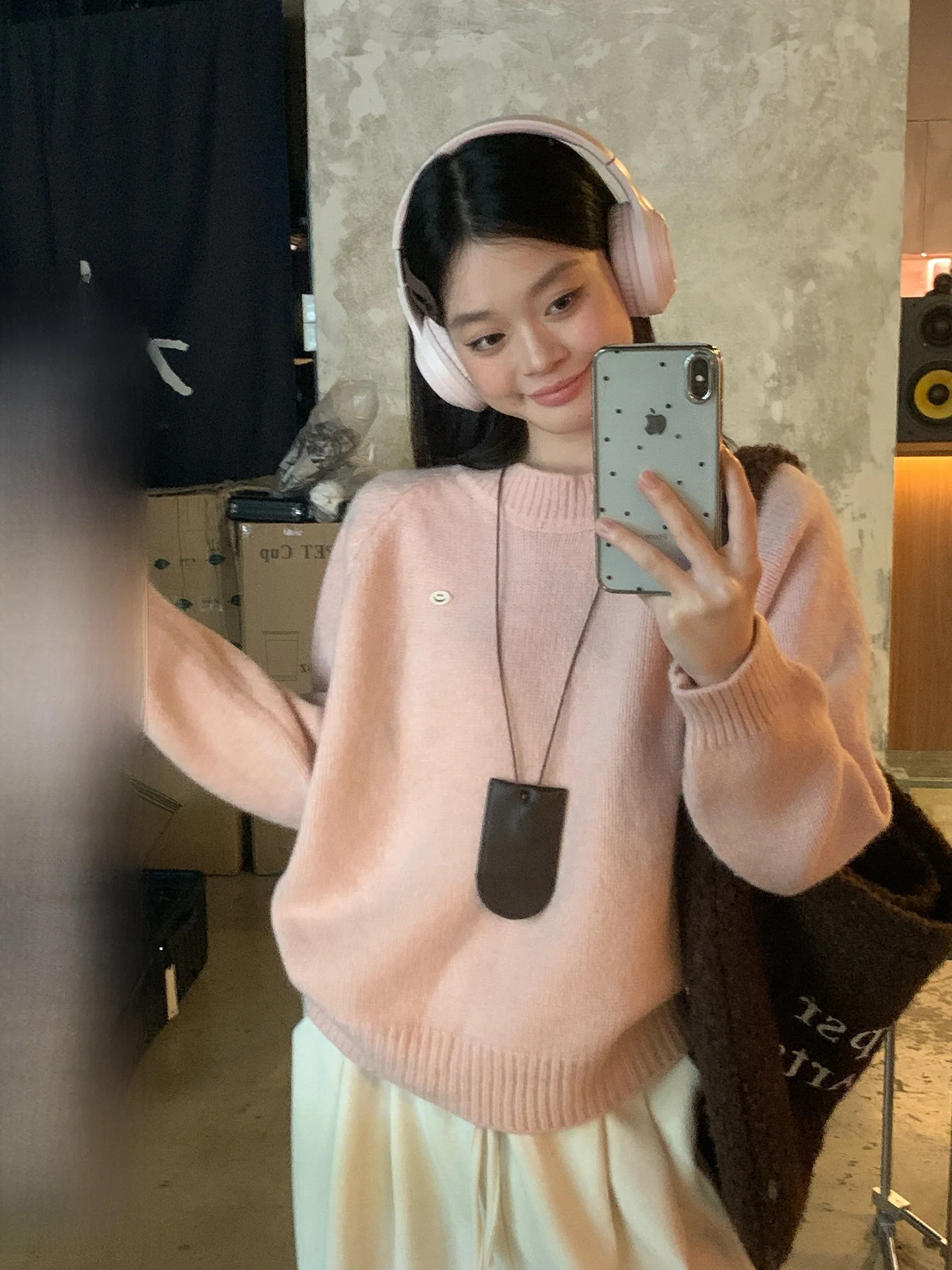 

Loose Women's Pullover Sweater Pink Outerwear Knitted Winter New Sle Sizable Slimming Top Coat by Song Zhengen