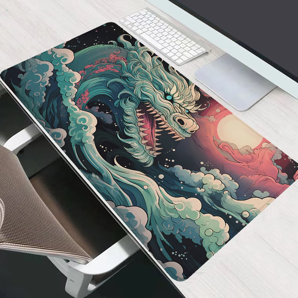 SKY BLUE JAPANESE WATER DRAGON Gaming Keyboard Pc Gamer Desk Mat Large Mouse Pad 900x400 Desktops Mousepad Mats Accessories Xxl