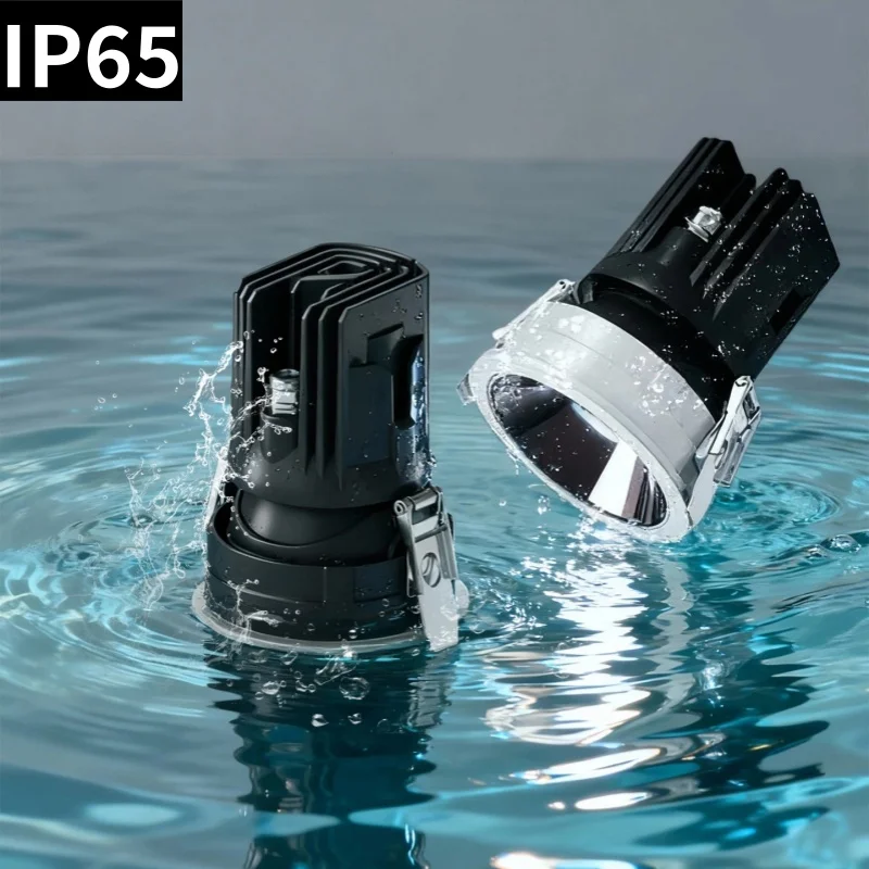 IP65 Waterproof Downlight, LED Spotlight, Embedded COB Ceiling Light, AC110V-220V, Bathroom, Kitchen, Balcony and Toilet Lightin