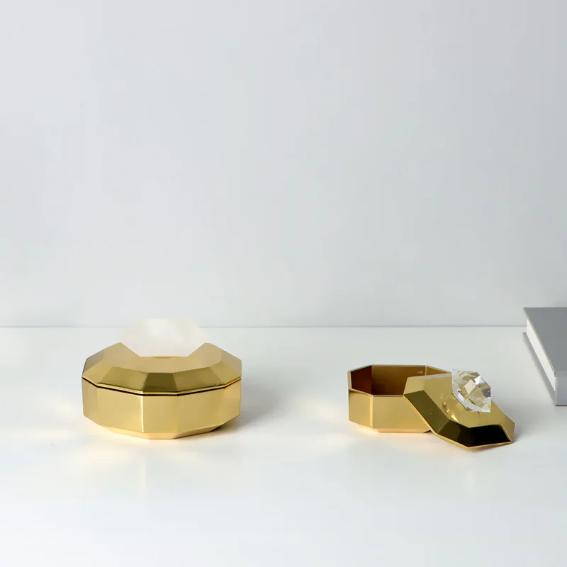 Joyero de metal dorado cubierto de cristal, modelo de lujo ligero moderno, escritorio para habitación