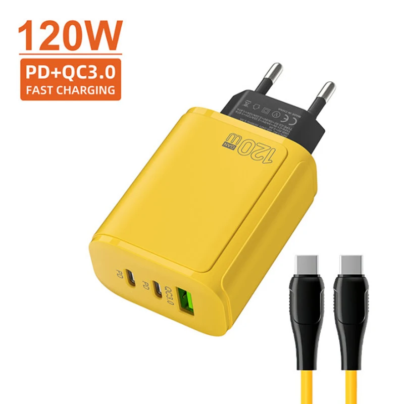 120W 3-Ports Ultra Fast Charging GaN Phone Charger PD QC 3.0 Super Charge Adapter For Xiaomi For Huawei For Iphone Samsung