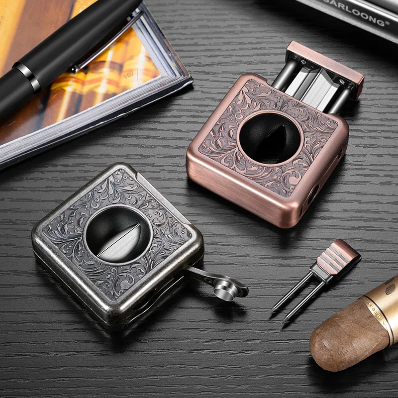 

Cigar Cutter 4-in-1 Multi-Functional Hidden Cigars Punch Needle Cigarette Holder Gift Box Set Accessories