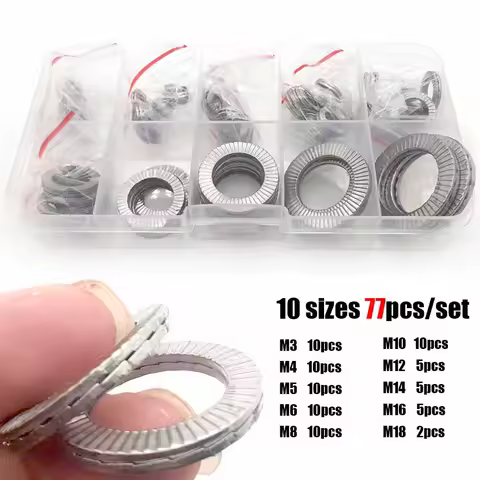 77pcs/set M3 to M18 304 Stainless Steel DIN25201 Double Deck Self-Locking Washer Wedge Loose Shock Proof Gasket Assortment Kit