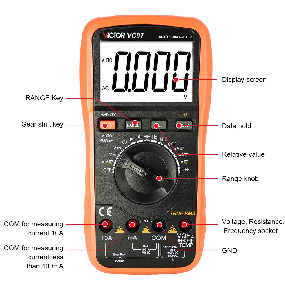 New VICTOR VC97 Auto Digital Multimeter Ranging True RMS 3999 Counts Resistance Test Capacitance Voltage Current Meters