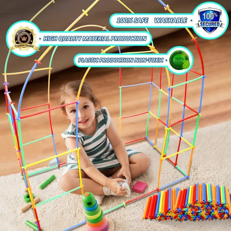 Straw Constructor Toys Building Blocks Toys Straws and Connectors Building Sets Motor Skills Engineering Educational Toy