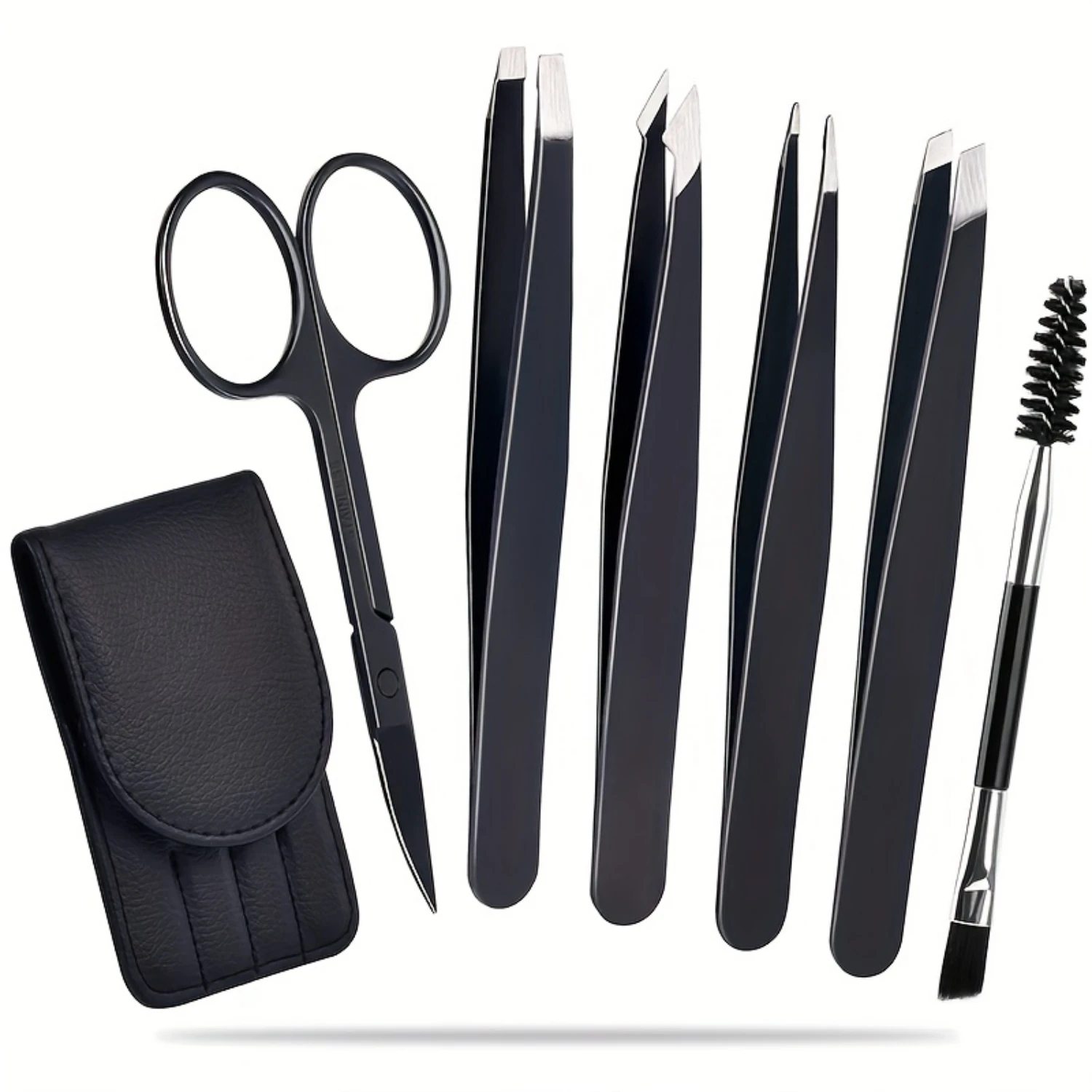 

6pcs Eyebrow Grooming Kit with Stainless Steel Tweezers, Double Head Brush, and Curved Scissors - Precision Tweezers for Ingrow