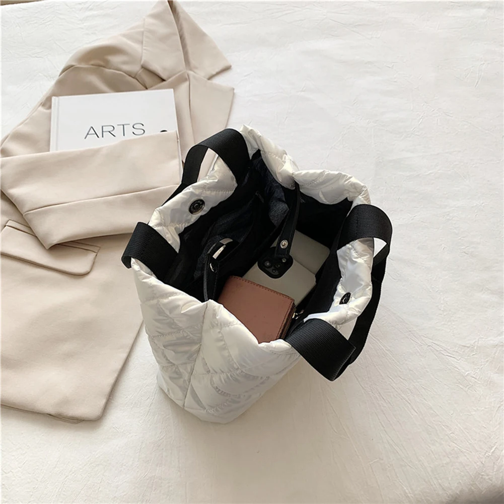 Women Quilted Hobo Handbag Large Capacity Tote Handbag Soft Solid Color Portable Cotton Girls Winter Bag