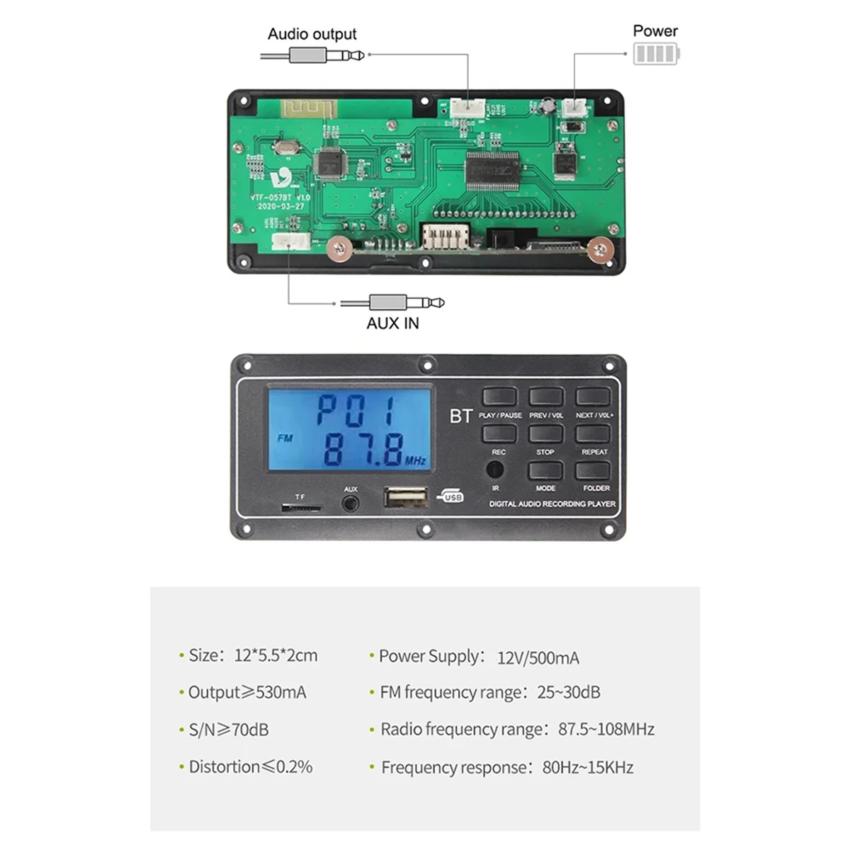 New 3C-Digital Audio Bluetooth 12V Mp3 Audio Receiver Module LCD Display MP3 Player Decoder Board APE FLAC WMA WAV Decoder