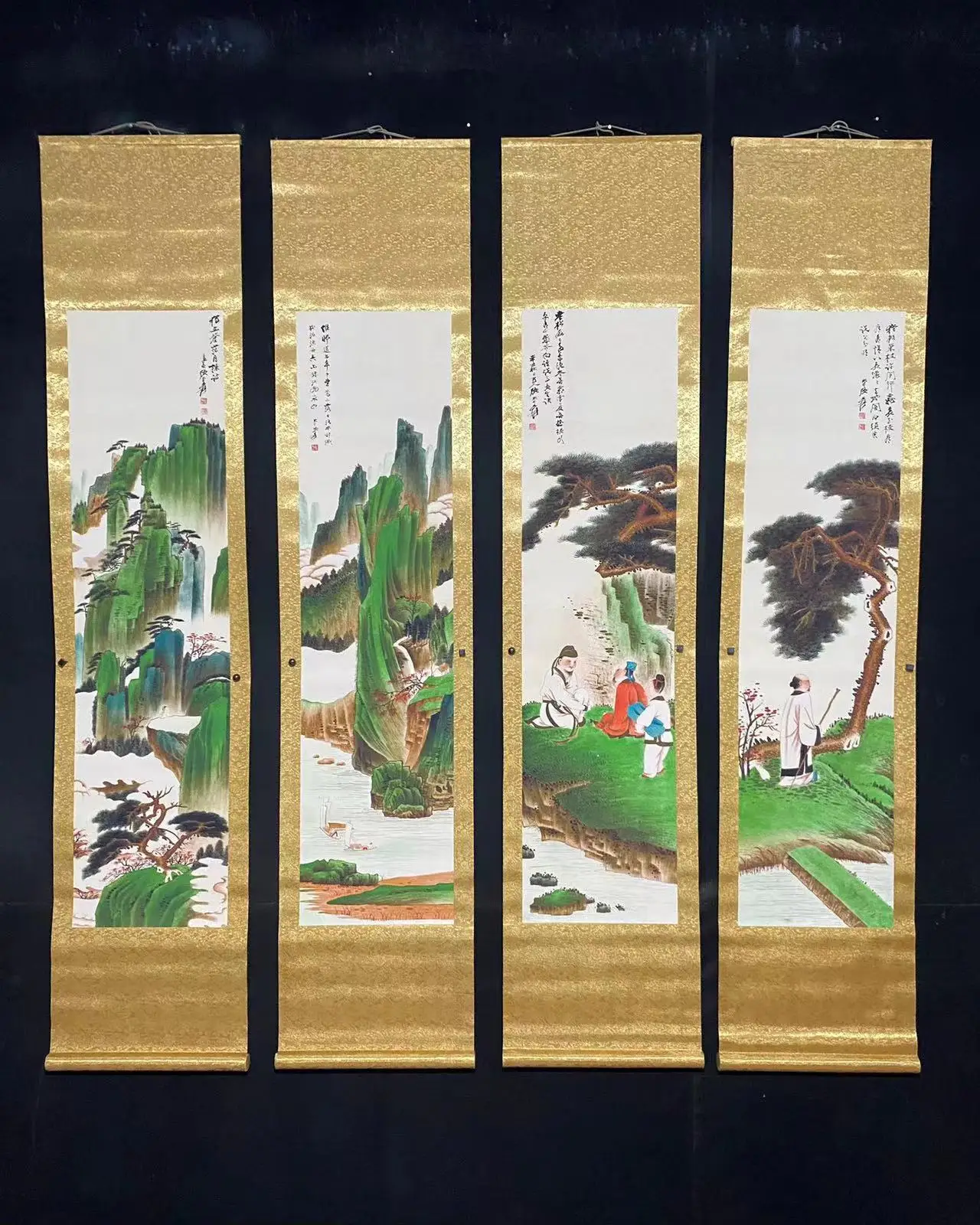 

Hand-painted Chinese paintings, Hanging picture of the Qing Dynasty in China,people Painting Scroll 4 pies/set,#04