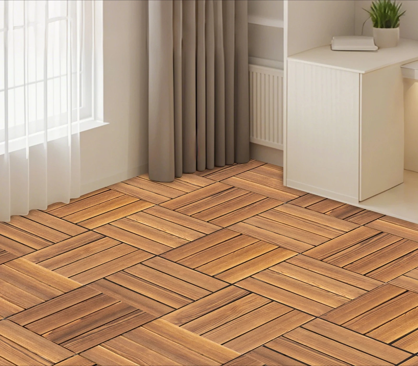 Wood Flooring Brown Pine Wood Flooring for Patio Bedrooms Gardens Outdoor Use 36 Pcs Wood Flooring Tiles 30X30cm Spliced