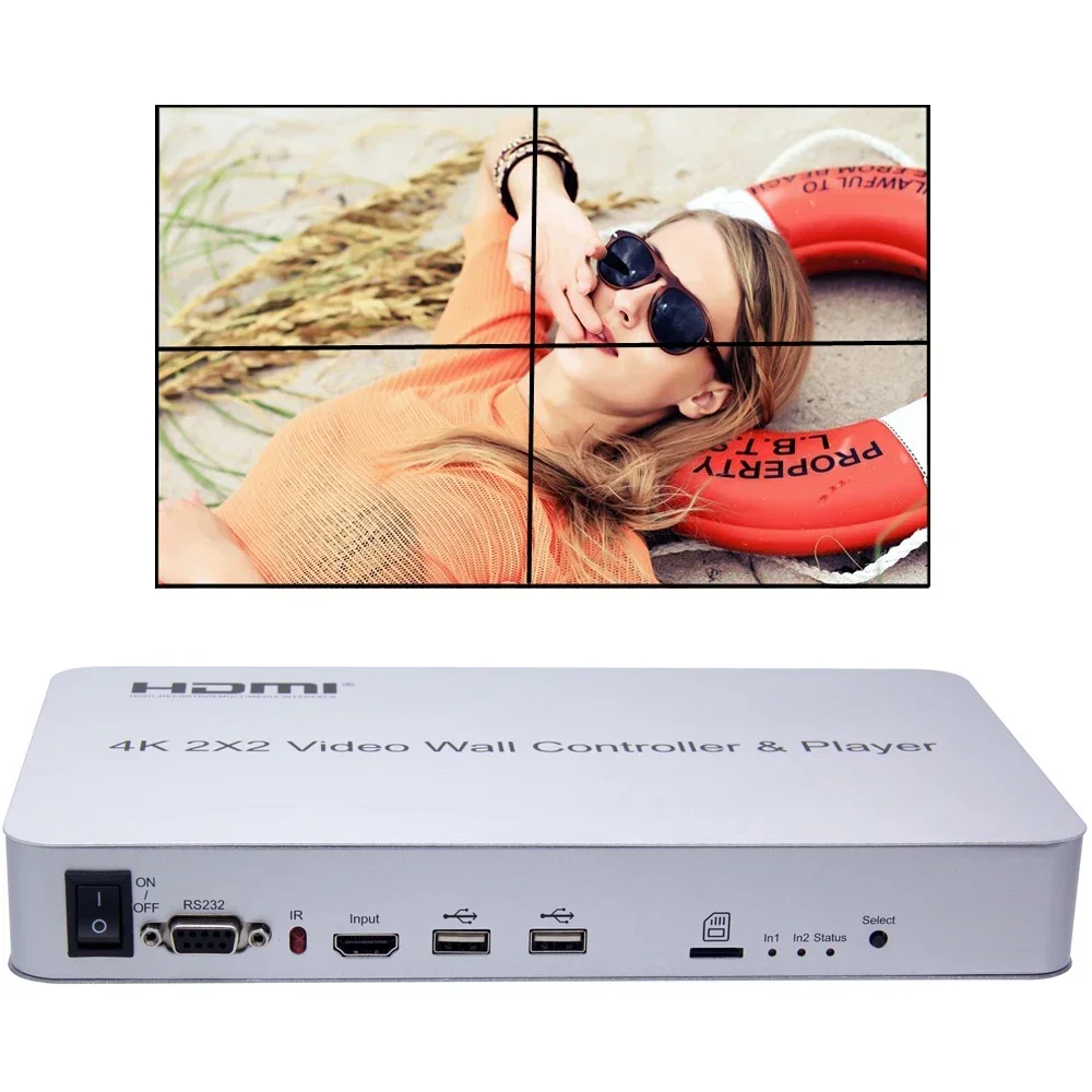 4K 2X2 HDMI Video Wall Controller Multi Screen Splicing Processor TV Splicer Support USB U Flash Disk Player Keyboard and Mouse