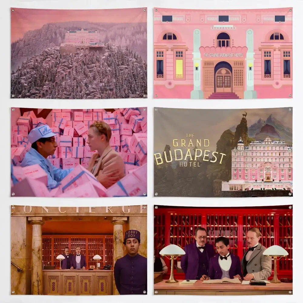 Movie The Grand Budapest Hotel Flags Aesthetic Wall Tapestry Printed Wall Hanging Living Room Party Outdoor Decor