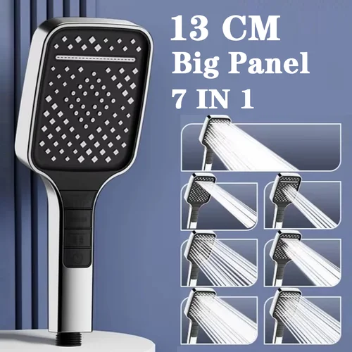 대형 유량 샤워헤드 조절 가능 원 키 스톱 욕실 고압 스프레이 샤워 욕실 액세서리, 13cm 대형 패널, 7 in 1 