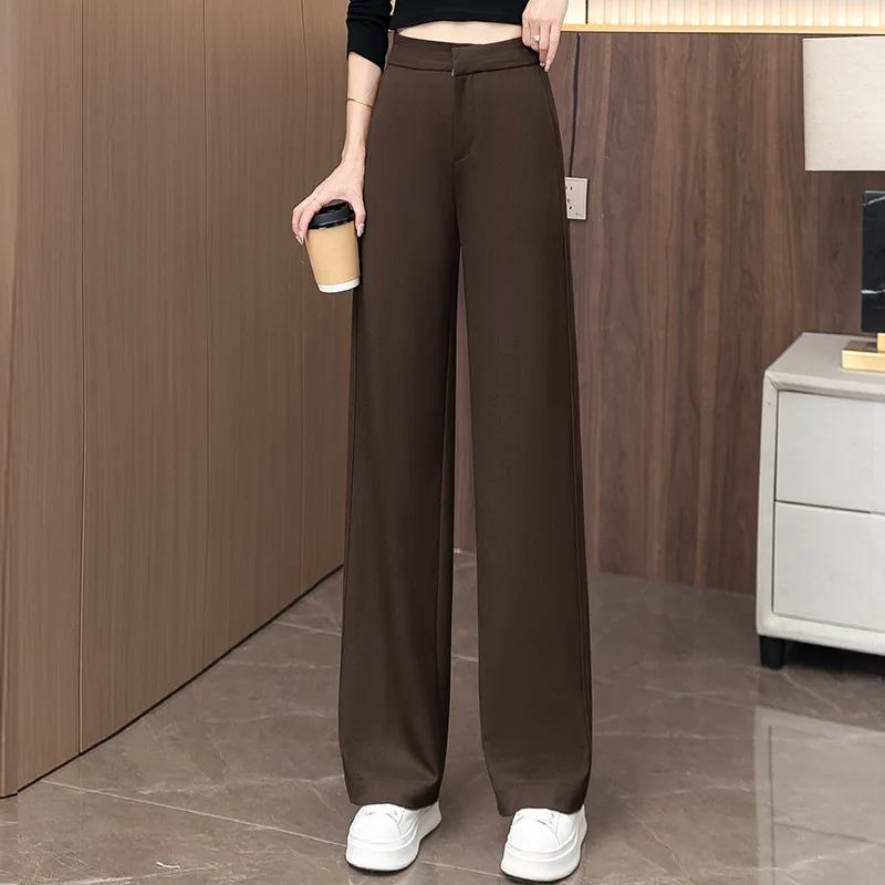 Pantaloni da abito drappeggiati a vita alta da donna Moda autunnale Nuovi pantaloni casual neri larghi e dritti