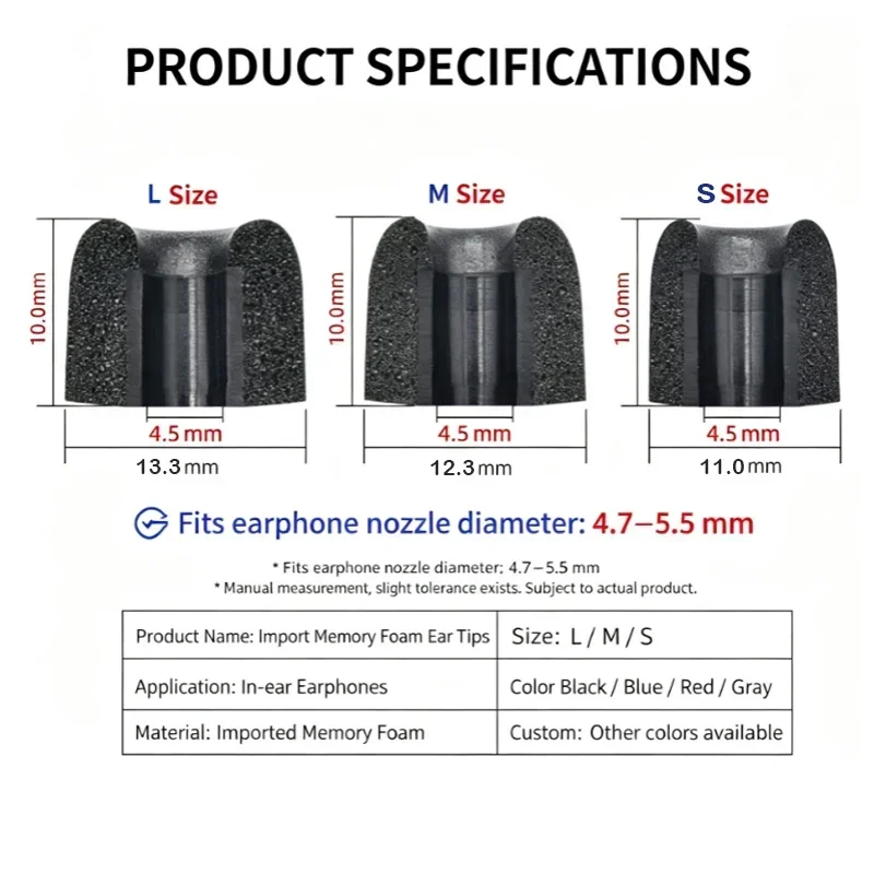 3Pair Memory Foam Eartips 4.5mm Earbud for ZSX EDXPro PR3 /KZ ZS10 Pro/EDX SOUNDPEATS H1 Headset Earphones Enhanced Bass Earpads