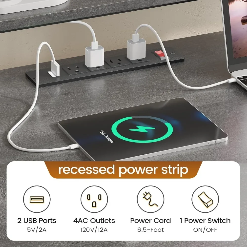 مكتب مكتب للمنزل والمطبخ على شكل حرف L، مكتب مكتب منزلي مقاس 66 بوصة مع درج ملف ومخرج طاقة، مكتب ألعاب مزود بأضواء LED #5