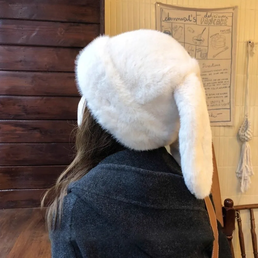 Cute Solid Color Rabbit Ears Beanies Bunny Long Ears Plush Pullover Cap Y2K Thickened Ear Protection Hat All-match