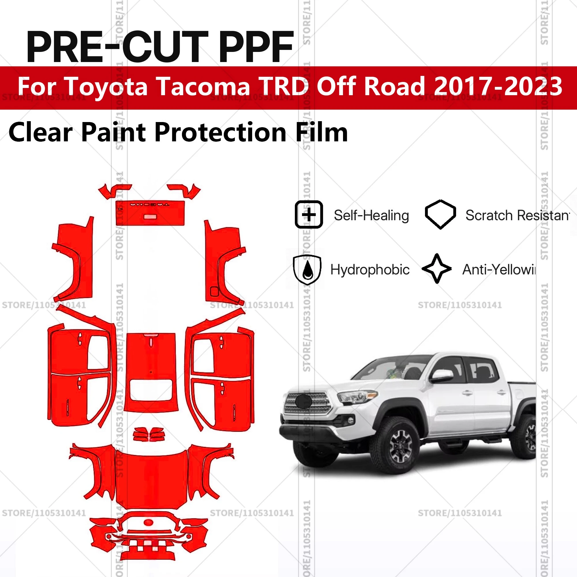 

Предварительно нарезанная защитная пленка PPF, прозрачная автомобильная пленка для полной защиты кузова Toyota Tacoma TRD Off Road 2017-2023