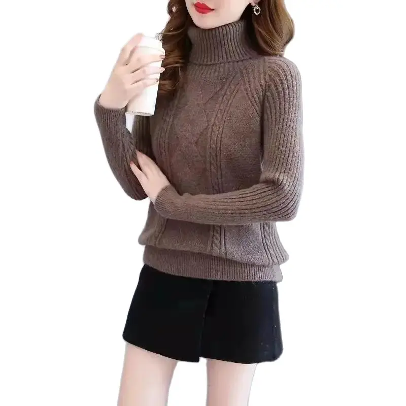 

Autumn And Winter New Fashion Highnecked Thick Sweater Ladies Slim Solid Color Joker Knit Loose Comfortable Warm Bottoming Shirt