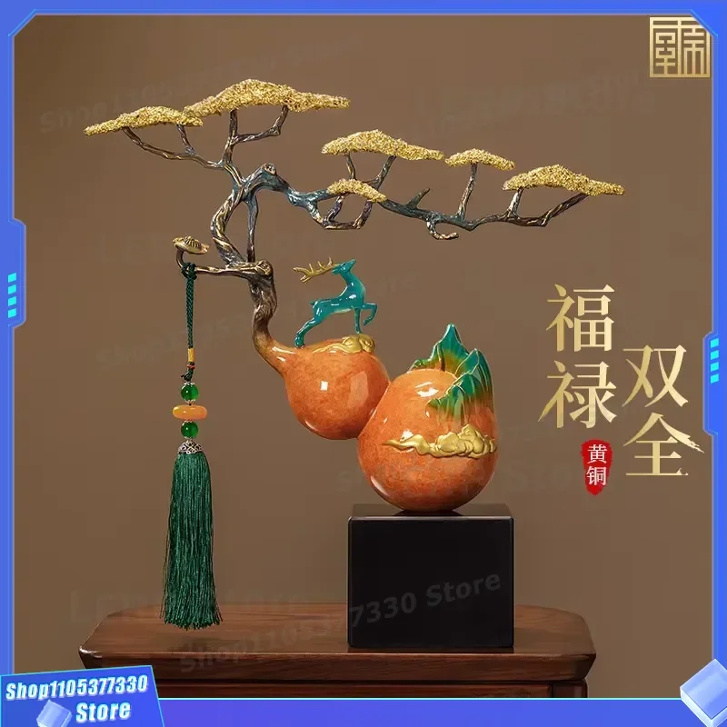 Fuller Shuangquan Premium Chinese Brass Gourd Decor Semi Handmade Custom Living Room Office Housewarming Gift Ornament High