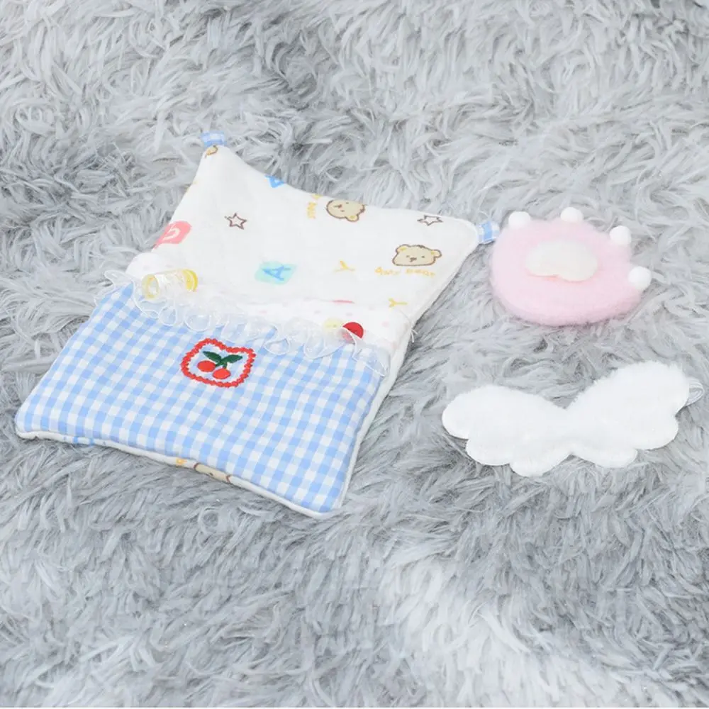 Mini 10CM Cotton Doll Beddings 2024 Cute Cloth Dolls Accessories Labubu Single Bed Three-piece Set for 10cm Cotton Doll