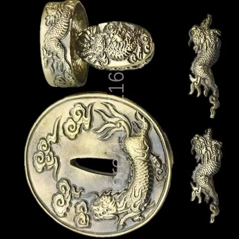 Unique Kylin Copper Tsuba Handguard Brass Fuchi Kashira Menuki For Japanese Real Japan Samurai Katana Tachi Tanto Sword Fittings
