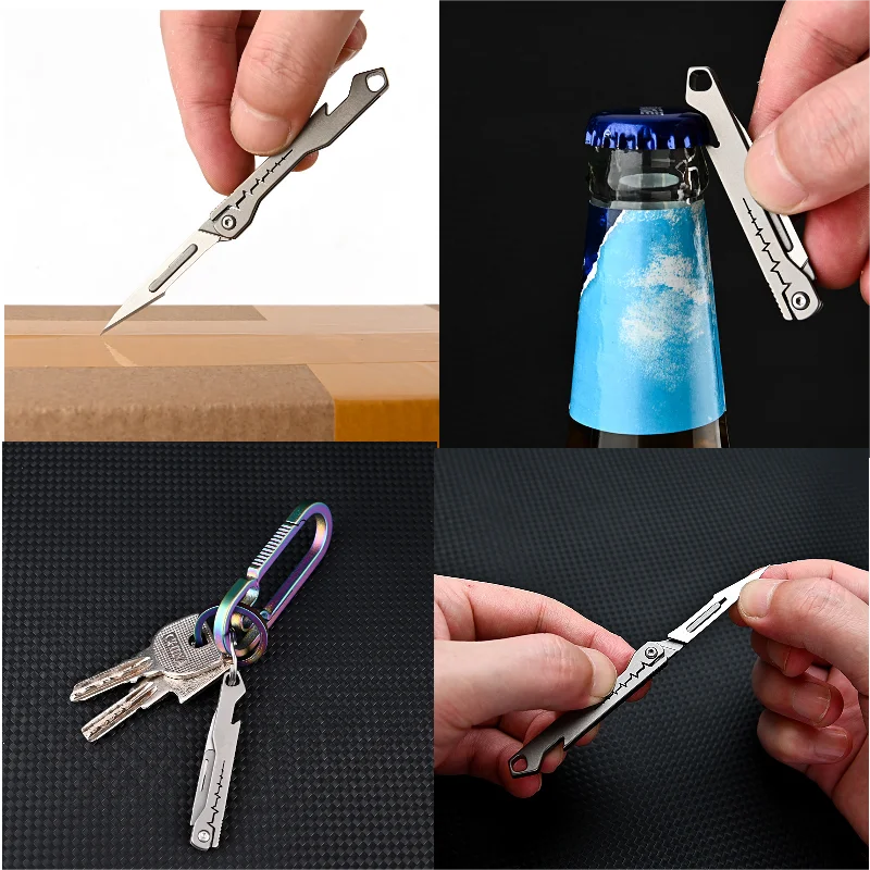 Replaceable NO.11 Surgical Blade Titanium Alloy Folding Knife Mini Bottle Opener Keychain Pocket Knife Outdoor Survival EDC Tool