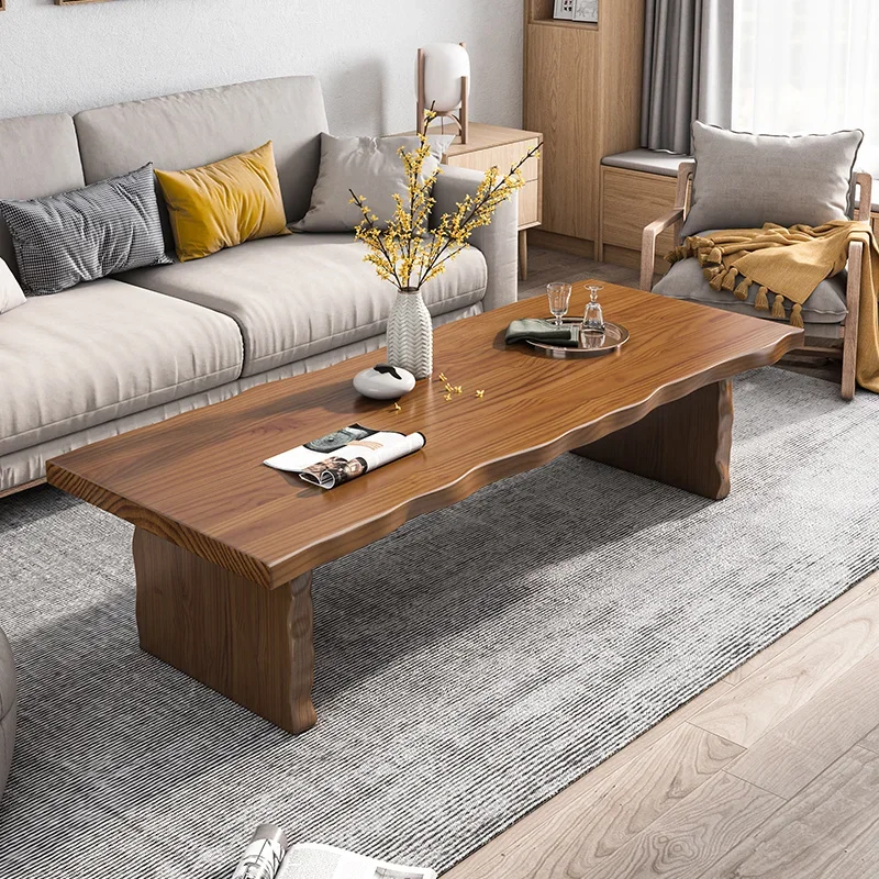 Household living room whole board solid wood no splicing coffee table office log natural edge kung fu walnut tea table