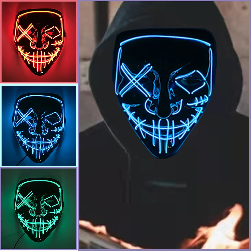 

Wireless Halloween Luminous LED Mask Costumes Cosplay Purge Mask Glowing Neon Light Mask Men Women Headgear