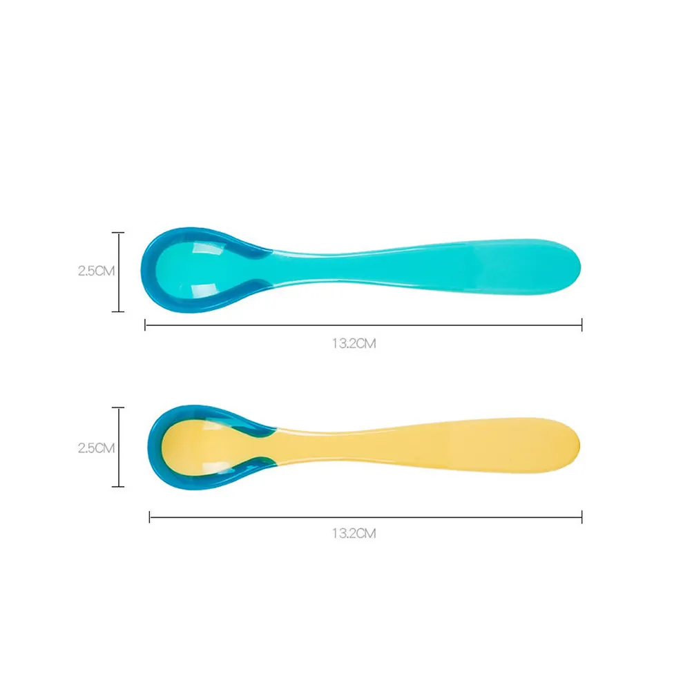 

2Pcs Feeding Spoon Temperature Color Changing Baby Infant Safety Spoon Heat Sensing Long Handle Comfortable Grip