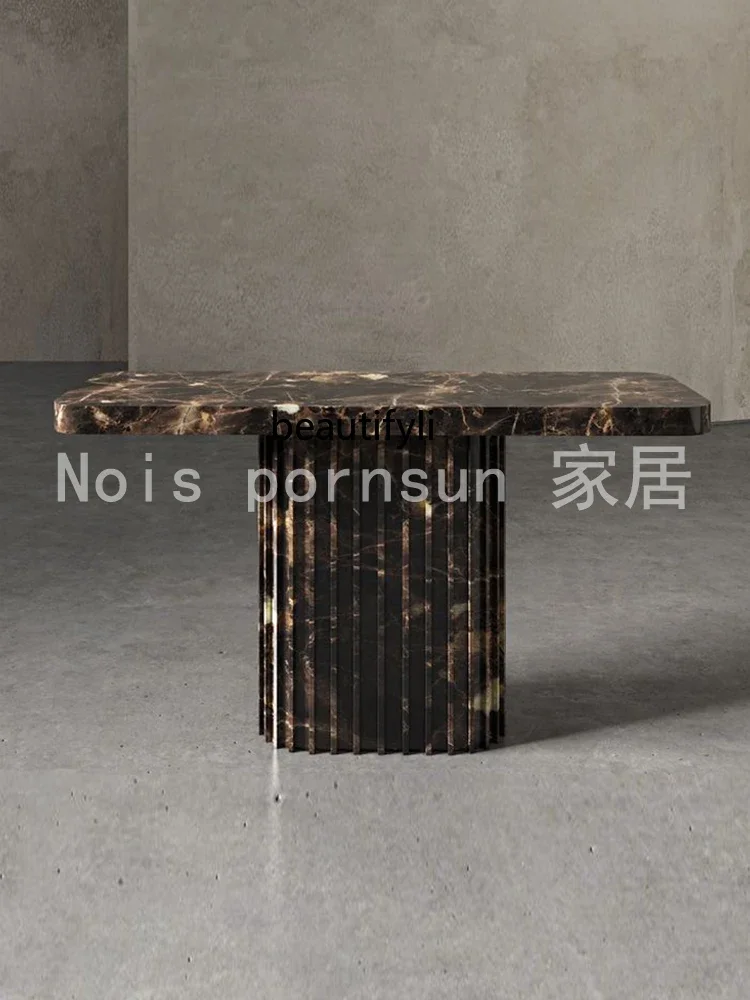 

Cy56 Nordic marble entrance table, home against the wall, narrow table, end view table, wabi sandy wind natural travertine
