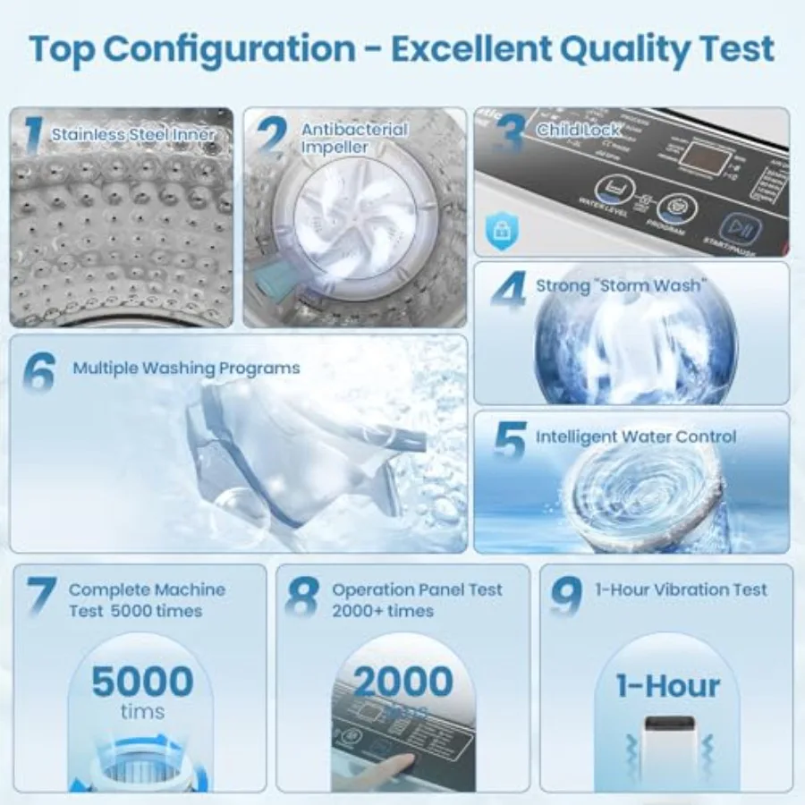 غسالة محمولة مدمجة بوزن 17.8 رطل مع 10 برامج غسيل و8 مستويات مائية بسعة 2.4 قدم مكعب، مضخة تصريف مدمجة مثالية f #4
