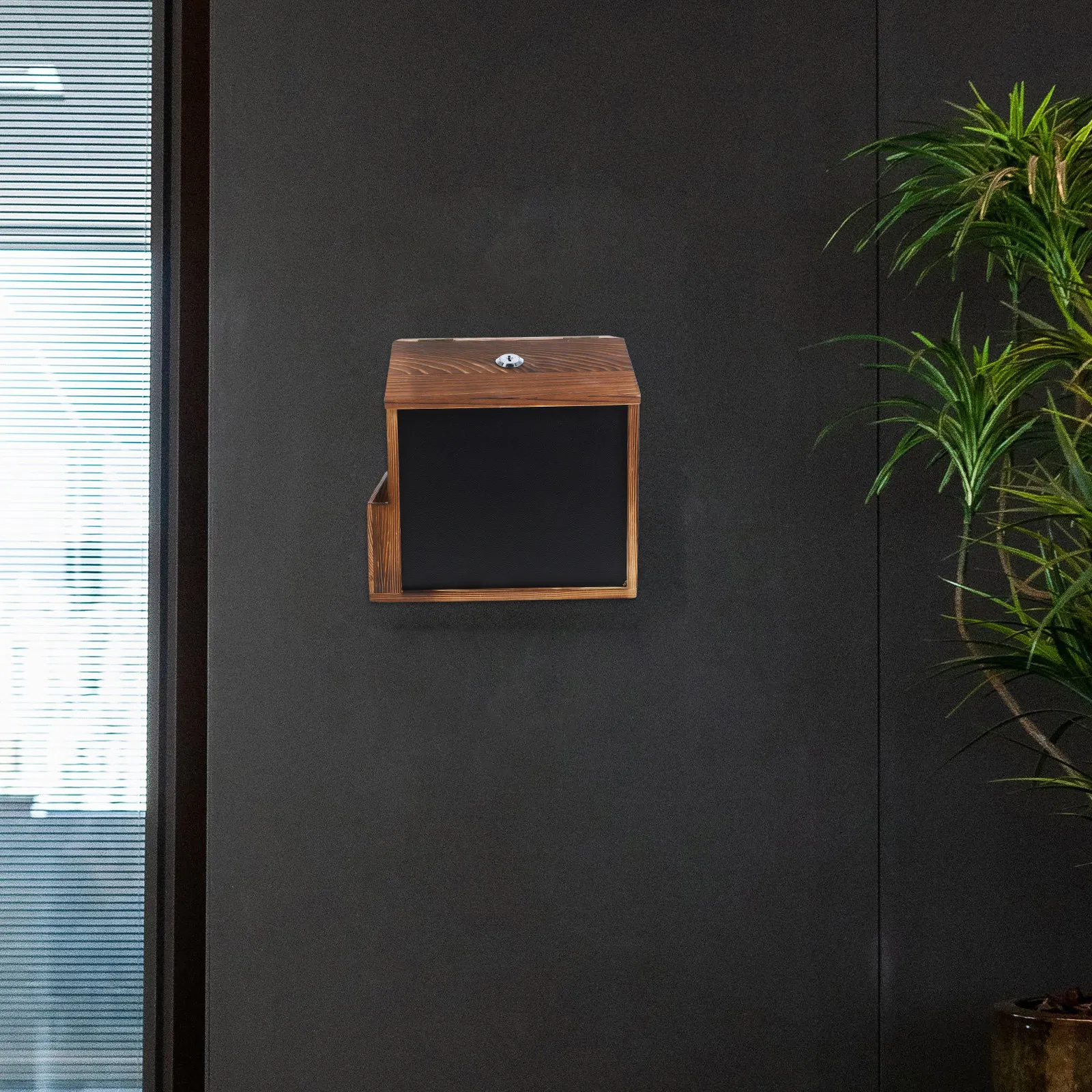 Wall Mount Wooden Suggestion Box with Lock and Chalkboard Surface for Donation Voting Fundraising Classroom Office Use Secure