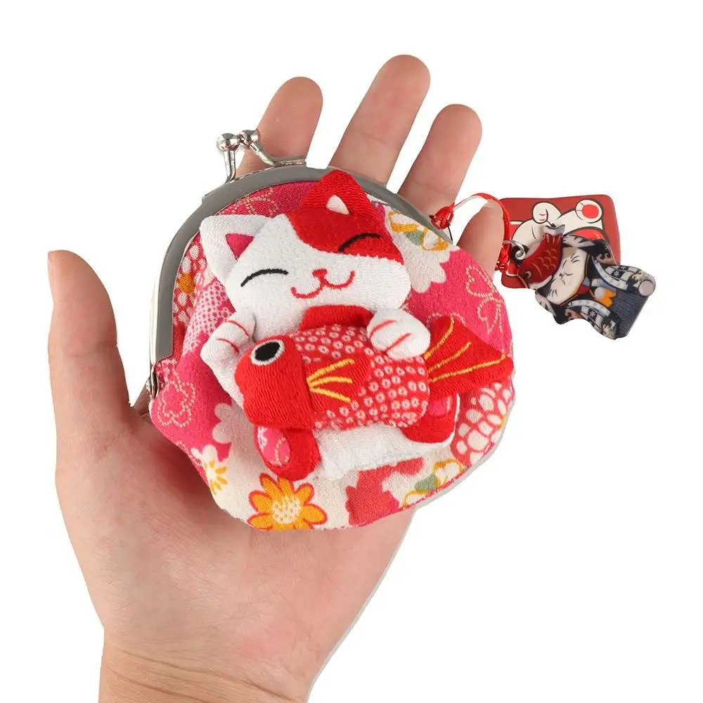 Fashion Design Japanese Style Maneki Neko Coin Purse Flower Printing Lucky Cat Clutch Bag PU Storage Bag Card Holder Travel