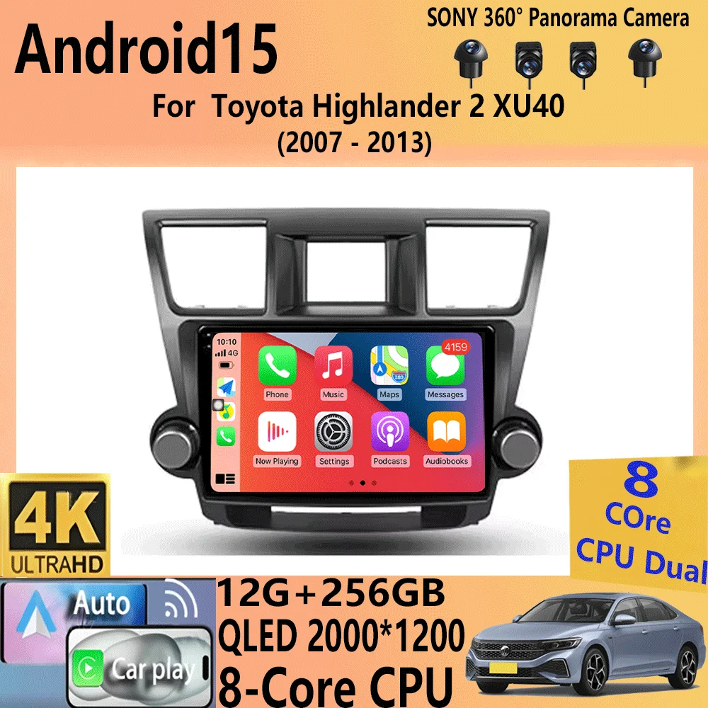

Автомобильный радиоприемник Android 15 Carplay Auto для Toyota Highlander 2 XU40 2007-2013, мультимедийный видеоплеер, навигация, GPS, стерео 2din DSP