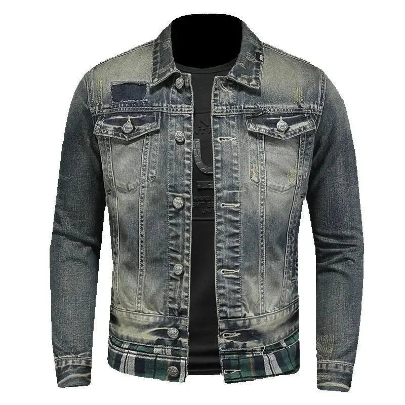 

Новое поступление 2025 года, высококачественные джинсовые куртки мужские, мужское повседневное пальто, большие размеры M-4XL H06218