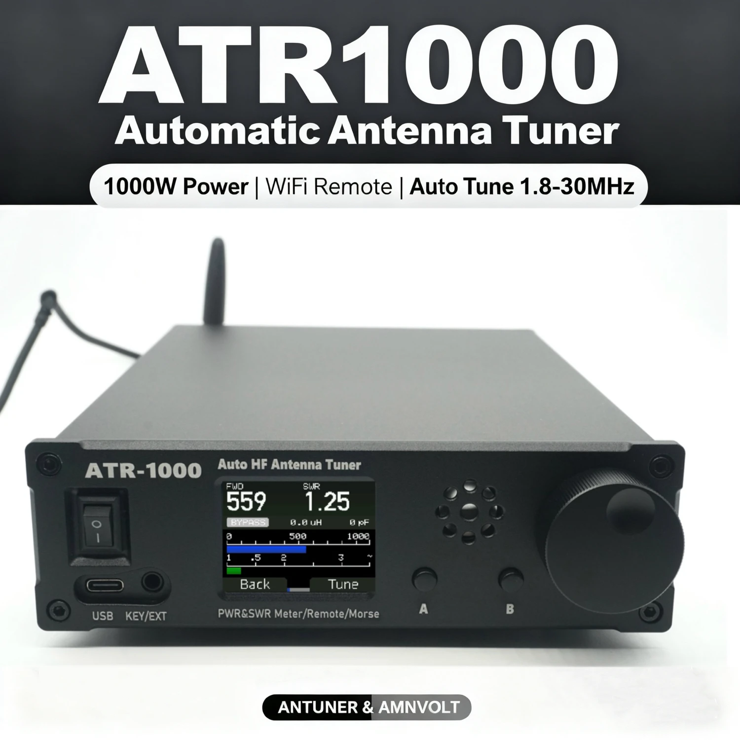 ATR1000 1000W 1.8-30MHz Automatic Antenna Tuner HF Shortwave Radio Tuner Supports WIFI Remote Control For YAESU ICOM