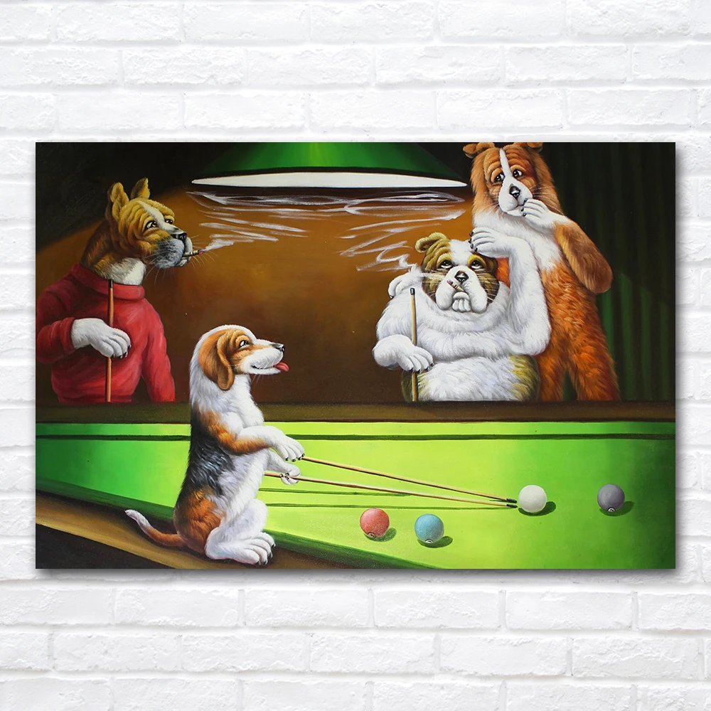 Dogs Playing Pool Billiards Wall Art Painting Poster and Print Canvas Room Decor Pictures Wall Decoration