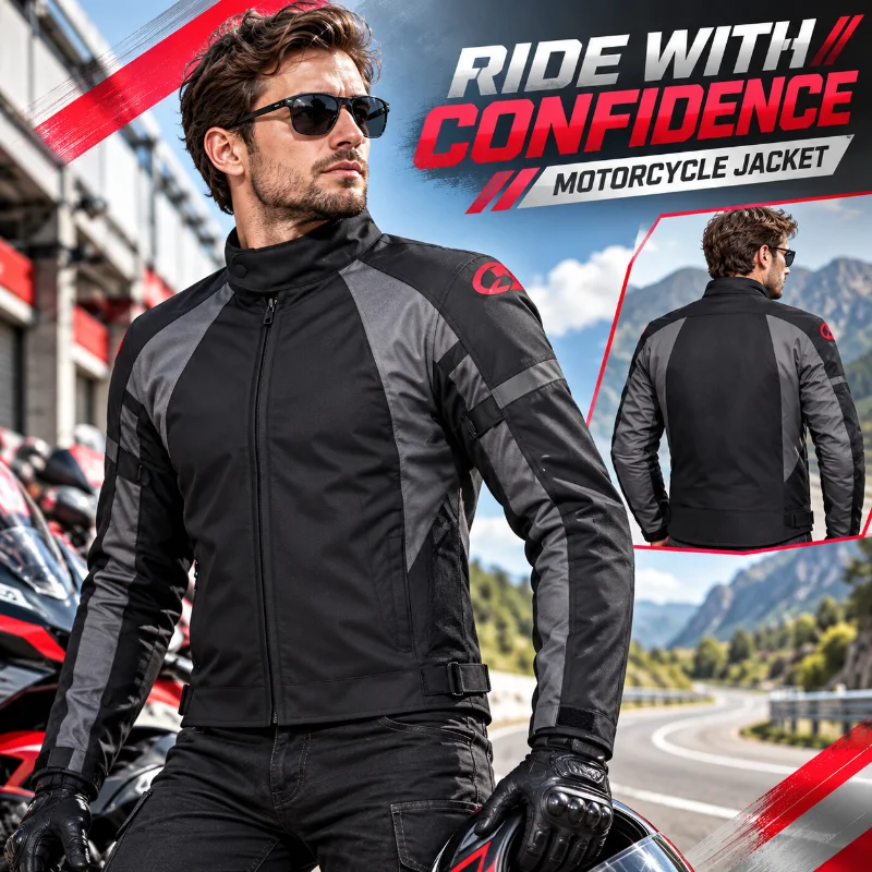 Men's Motorcycle Riding Jacket Color-Block Windproof Touring Outerwear for Autumn and Winter
