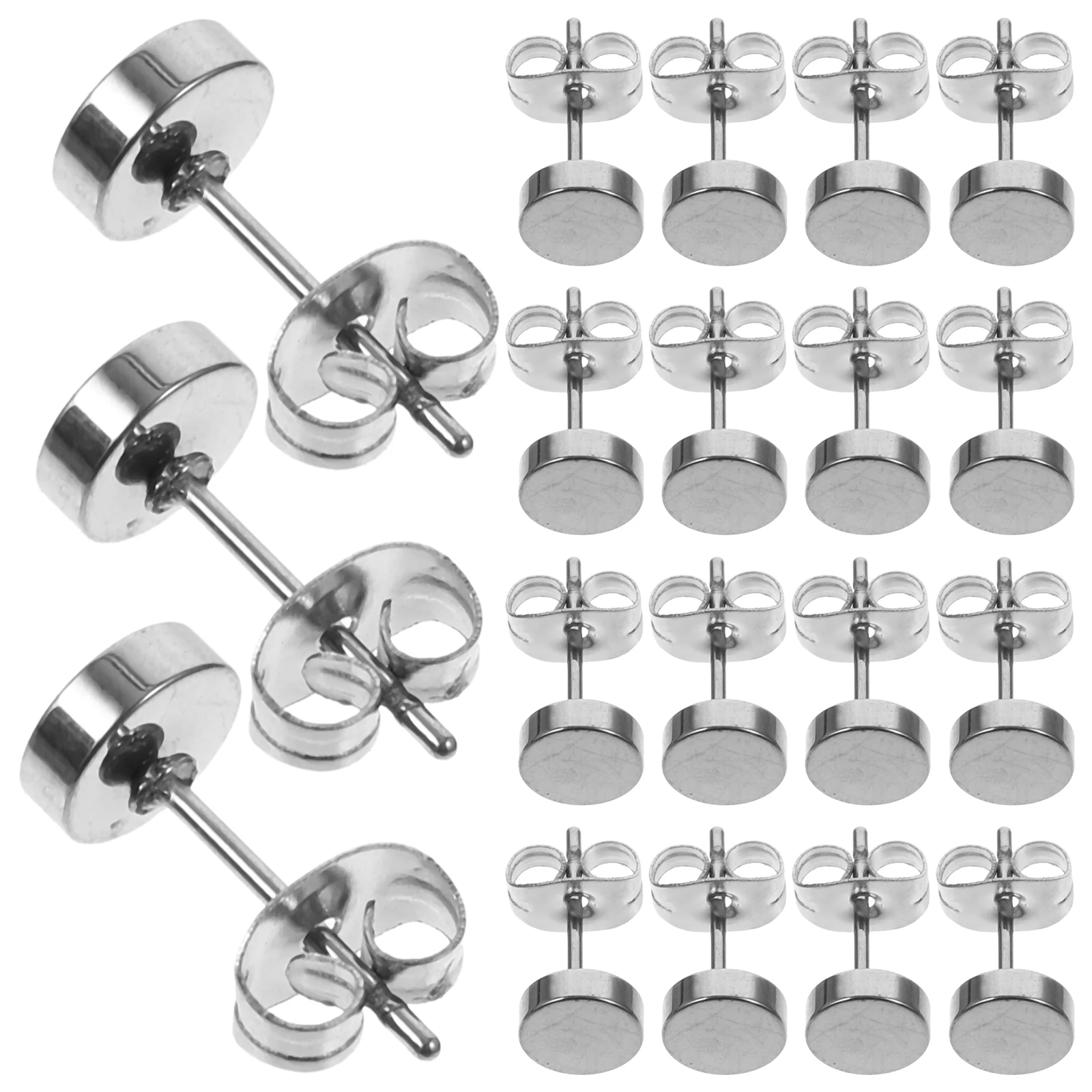 

20pcs Round Shaped Titanium Steel Earrings Simple Metal Ear Studs Lightweight Cartilage Earrings For Women Men Party Wedding