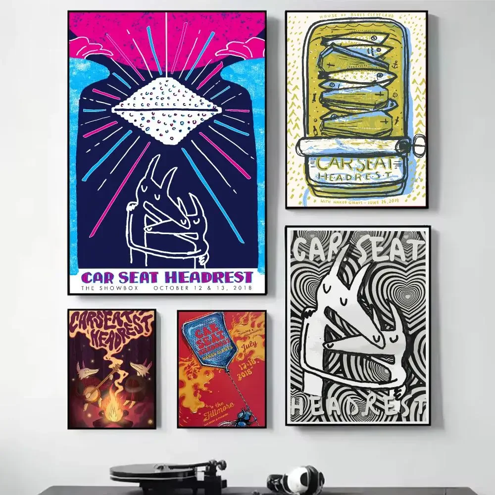 Band C-Car Seat H-Headrest Painting Calligraphy Self Adhesive Wall Art Waterproof Print For Bedroom Hallway Home Decor