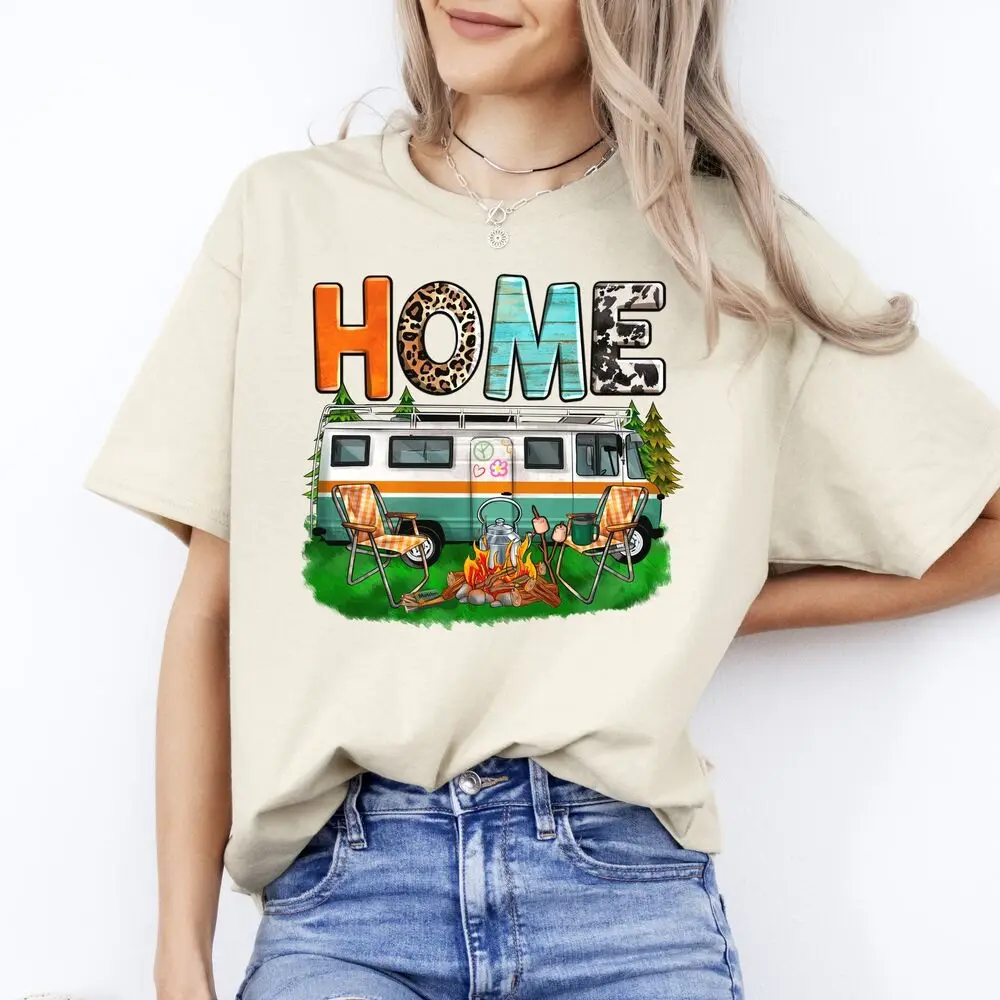 Home camping T-Shirt gift Summer Caravan  Unisex tee Sand White Sport Grey High Quality 100%Cotton Short Sleeve