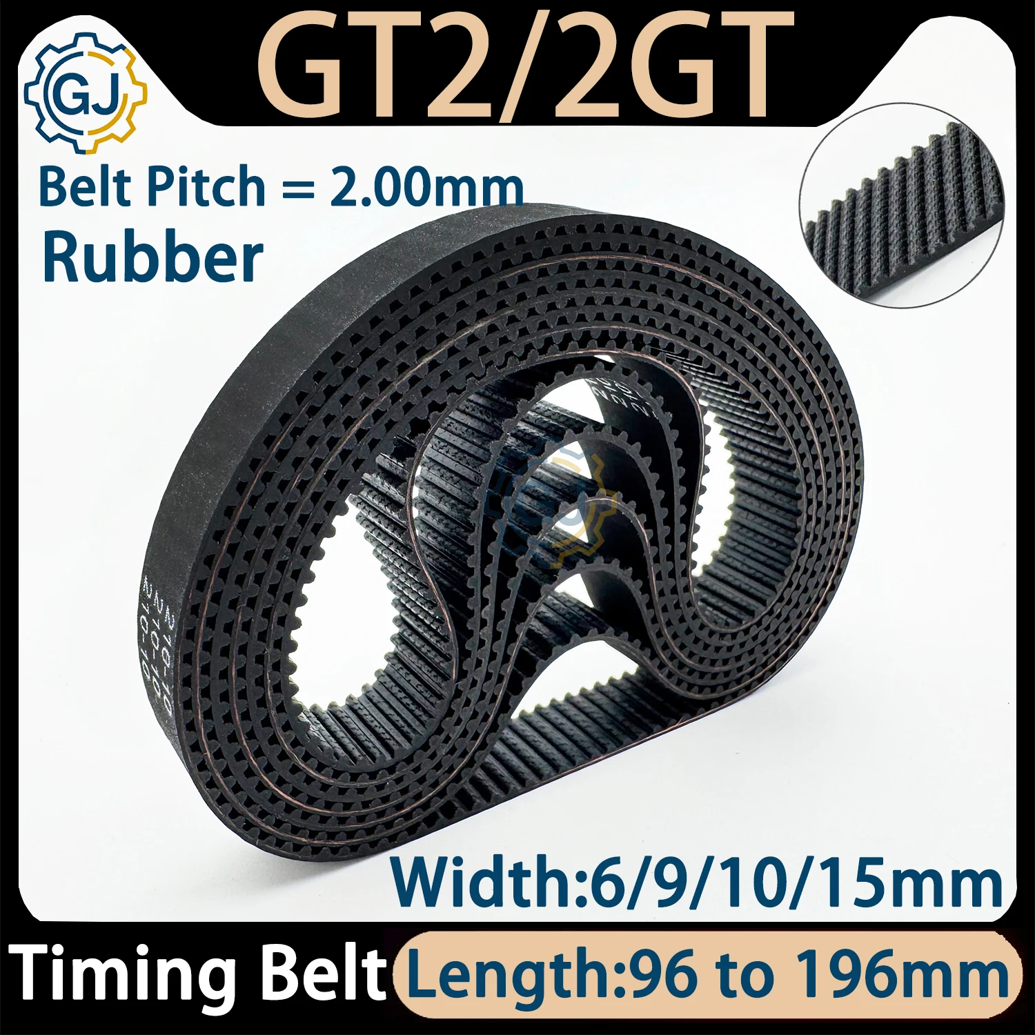 GT2 Timing Belt Closed Loop Rubber 2GT 6/9/10/15mm100 112 124 126 138 140 142 154 160 168 180 190 196mm Synchronous Belts Part