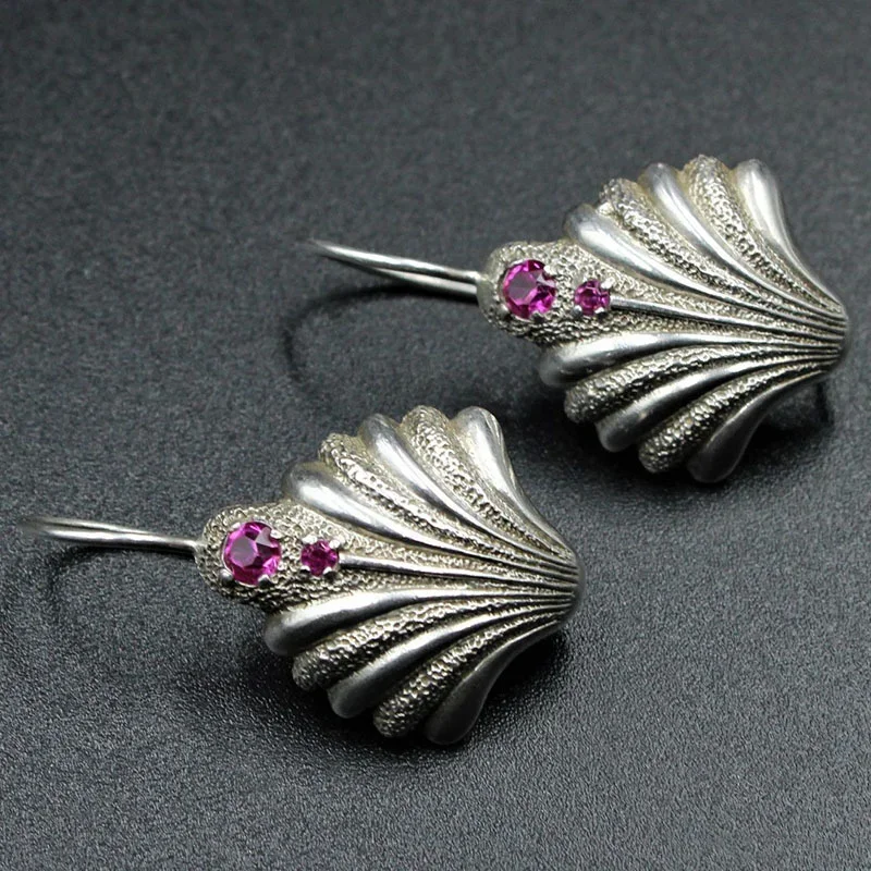 Vintage Sliver Color Exquisite Shell Purple Water Diamond Dangle Earrings For Women Earrings Female Party Pendant Custom Jewelry