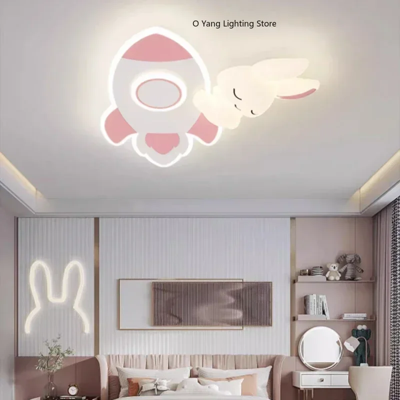 Cute Children's Room Lights LED White Rabbit Light Simple Cartoon Princess Room Little Girl Bedroom Decor Ceiling RC Dimming