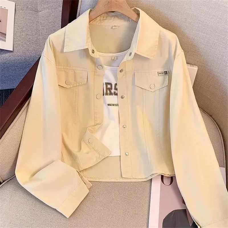 2024 Little Fresh Female Solid Color Cardigan Shirt Tops Coat Spring salt Series Versatile Long Sleeved Cardigan Blouse Jacket