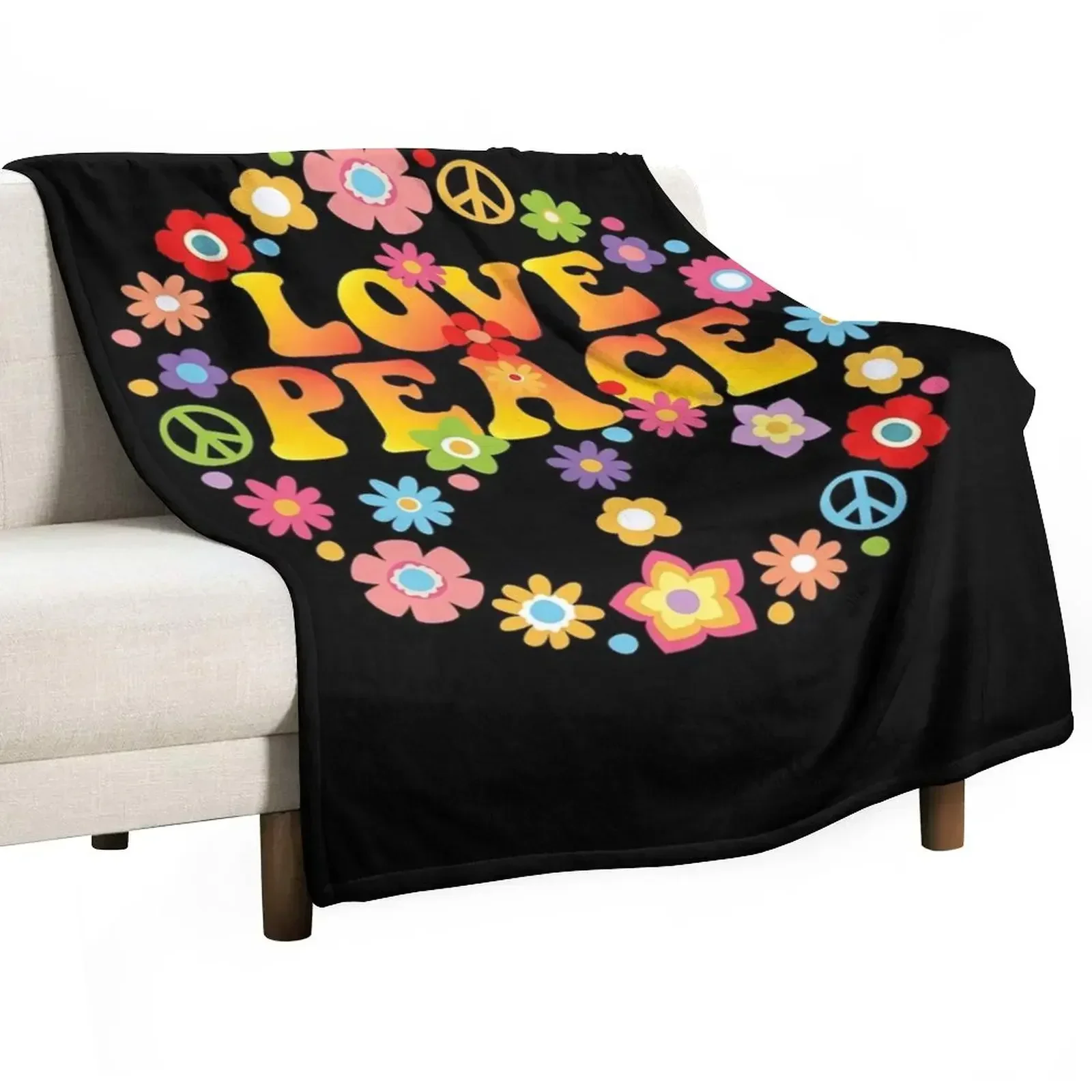 PEACE LOVE 60s 70s Tie Die Groovy Hippie Throw Blanket Nap Large Polar For Sofa Thin Extra Large Throw Weighted Blankets