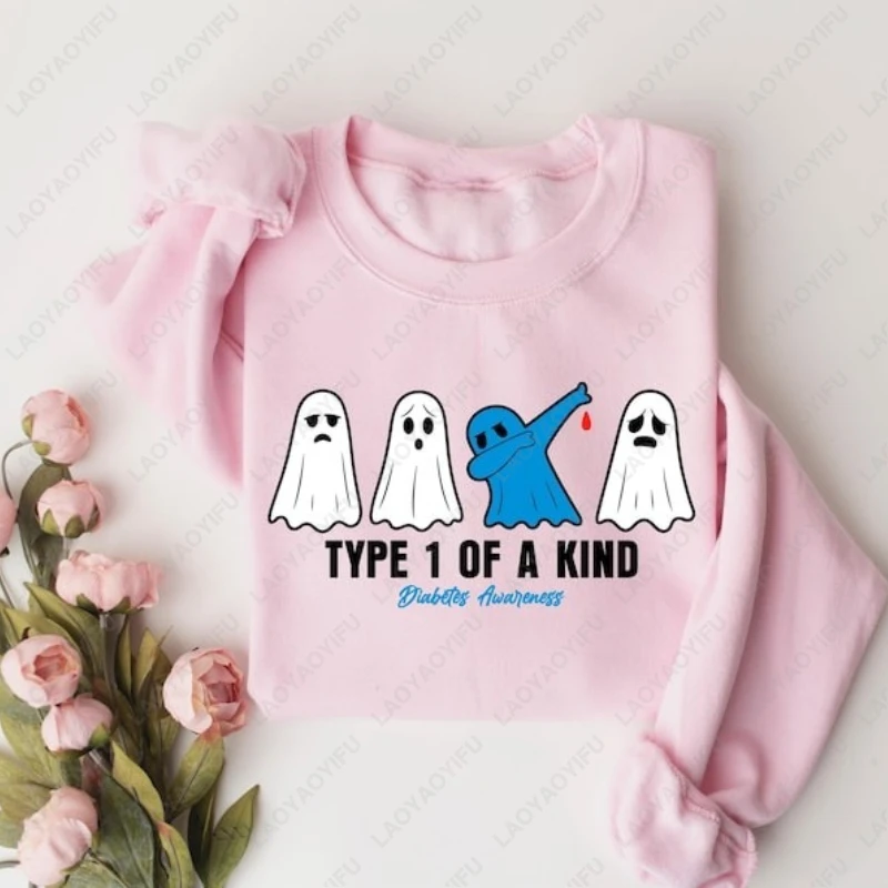 Halloween Type 1 of A Kind Diabetes Sweatshirt Cool Diabetes Awareness Ghost Hoody Men Women Spooky Nurses Support Gift Hoodie