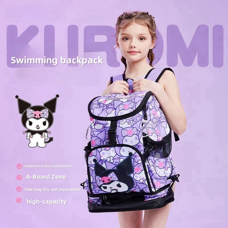 

Kuromi Backpack Children Professional Swimming Training Schoolbag Waterproof Dry Wet Separation Mountain Climbing Trip Backpacks